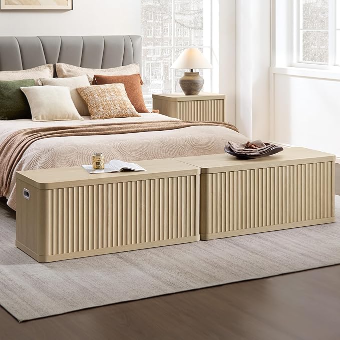 SICOTAS Storage Bench 80.4" Wide Shoe Bench with Lift Top Large Wooden Storage Chest Trunk Modern Blanket Chest with 4 Safety Hinges & Seating for Bedroom Entryway Living Room Hallway