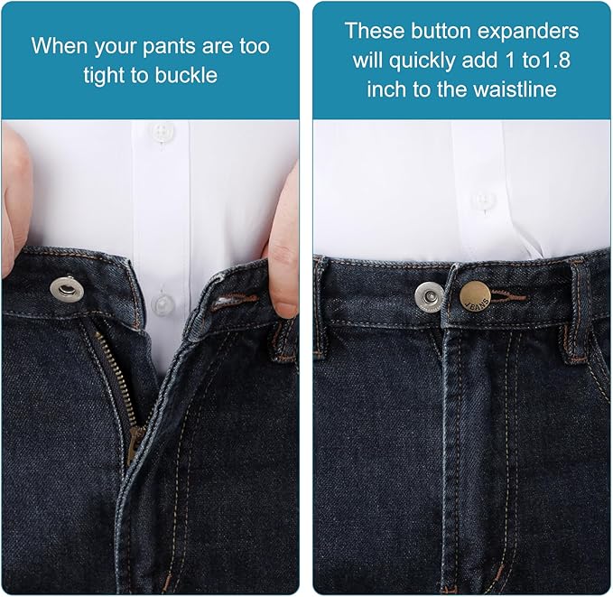 12 Pcs Pant Waist Extenders for Jeans, Trousers & Skirts, No Sew Adjustable Button Extenders, 1-1.8 Inches