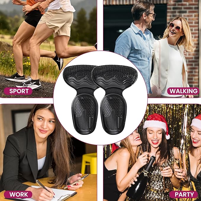 Heel Grips for Women Shoes - Bukihome Heel Pads for Shoes That are Too Big, Non-Slip, Reduce Friction T-Shape Design Shoe Cushions for High Heels, Sandals, Pumps, Flats, Boots (4 Pcs, Black)