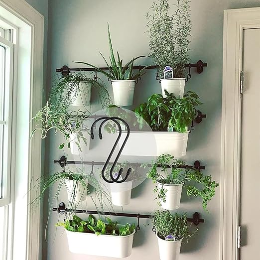 Nisoger 12 Pack 6 Inch Heavy Duty S Hooks, Black Vinyl Coated Non Slip Rust Resistant S Hooks for Hanging Plants, Closet, Kitchen, Garden Tools
