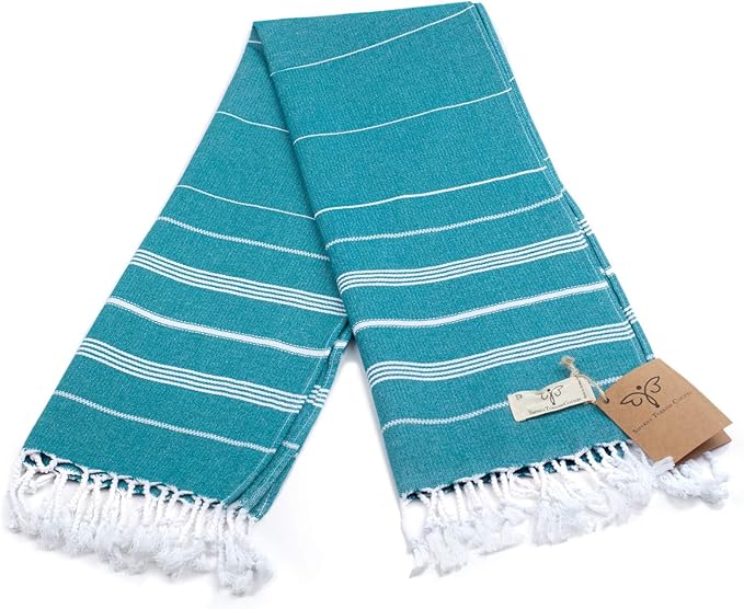 SMYRNA TURKISH COTTON Classical Series Turkish Hand Towels Set of 2, 18x30 inch, Decorative Turkish Hand Towels for Bathroom, Kitchen, Face, Hair, Tea, Yoga, Gym, Dishcloth Set of 2, Petrol