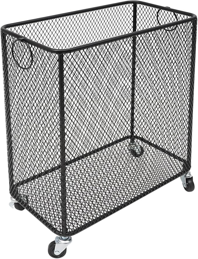 Wire Metal Rolling Laundry Basket On Wheels,Mesh Wire Laundry Basket Storage Cart for Bathroom Bedroom Dirty Clothes Storage (B)