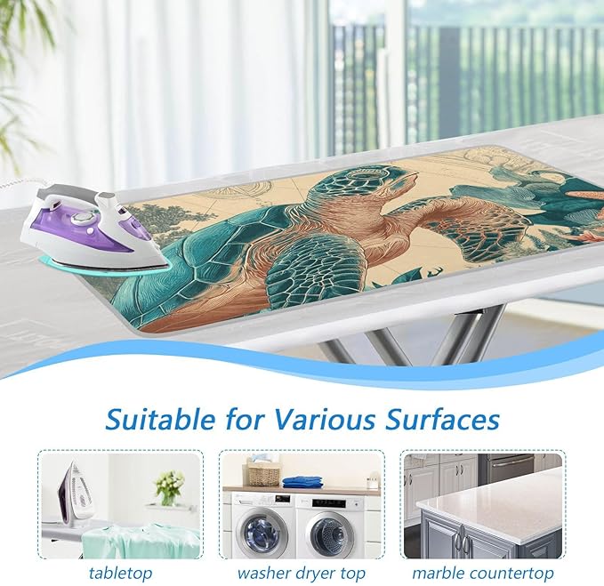 Ironing Mat Pad for Table Portable Travel Iron Blanket Ironing Board Covers Pressing Mat Heat Press Pads 27.6x47.2 Inches Teal Sea Turtle Compass43