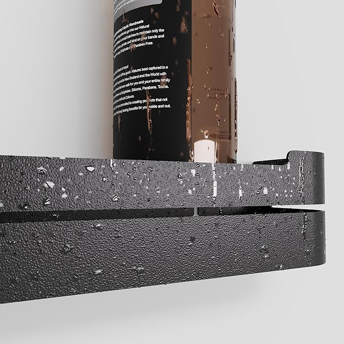Wall Coat Rack with Floating Shelf – Modern Design in Black Metal – Coat Rack Entrance, Hallway, Bathroom or Bedroom – Bathroom Wall Shelf without Drilling or Screwing – Kitchen Wall Shelves