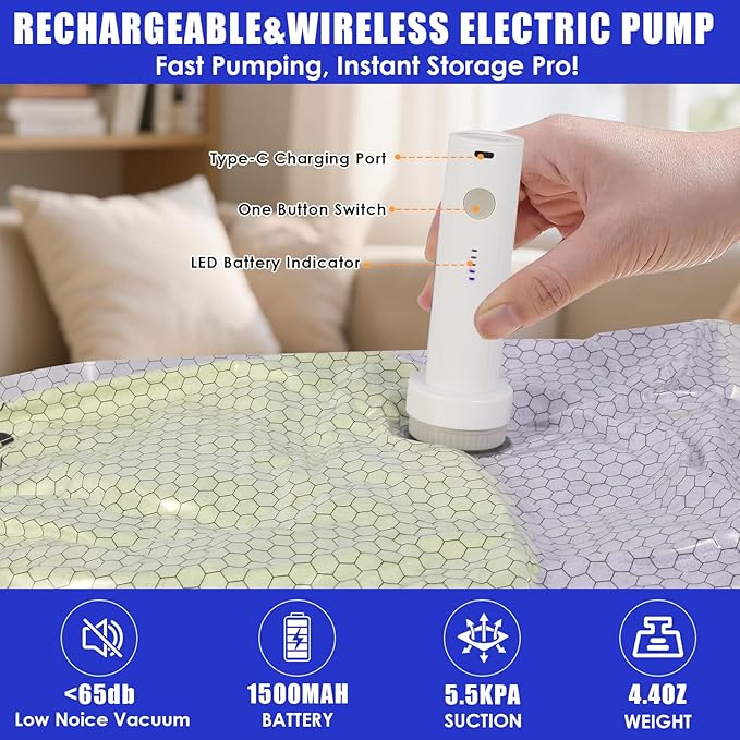 12 Pack Travel Vacuum Storage Bags with Rechargeable Wireless & Hand Pump, Portable Space Saver Bags for Travel & Home, Vacuum Compression Packing Seal for Clothes, Blankets, Seasonal Storage