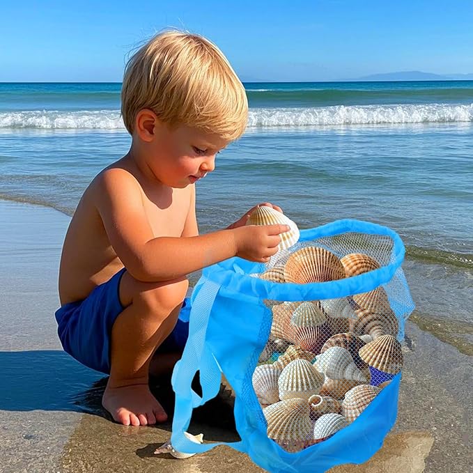 Palksky Large Mesh Beach Bag for Kids,3Pack Drawstring Sand Beach Toy Bag, Mesh Backpack for Beach, Shell Bags for Beach, Toddler Beach Essentials, Toy Not Included