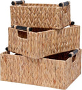 Storage Baskets 3 Pack Storage Baskets for Organizing Toys,Handwoven Storage Bins for Nursery,Natural Water Hyacinth Baskets for Organizing with Wooden Handles