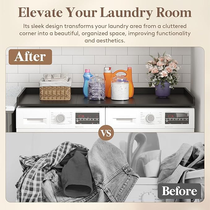Lifewit Washer Dryer Countertop, Melamine Covers with Edge Rails for The Top, Laundry Room Storage and Organization, Spice Type, Hold 200lbs, Black, 54" x 27.5"
