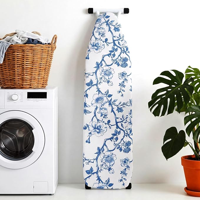 Tegeme Ironing Board Cover and Pad 15 x 54 Inch Cotton Thick Padded with Elastic Edge and Hook and Loop Laundry Room Decor Fits Standard Size(Chinoiserie)