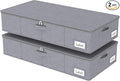 Yawinhe Foldable Underbed Storage Bags, Containers Bin with Lids, Large Under Bed Organizer Box, with Sturdy Zipper und Label Holders, for Clothing, 31.5''Lx15.7''Wx6''H, 2 Pack, Grey