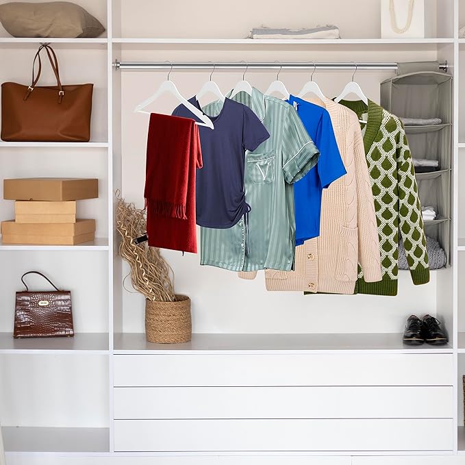 20 Luxury Slim Space Saving Wooden Clothes Hanger with Squared Pant Bar Best for Shirts, Blouses, Pant, Dress, Hangers White (White - Shirt with Pant Bar, 20)