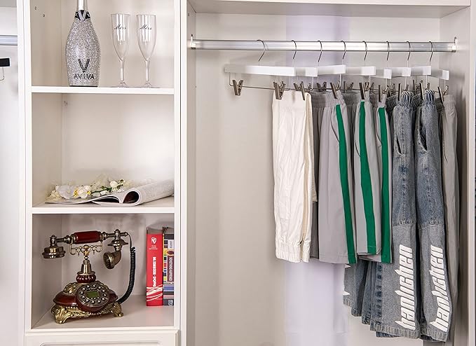 Quality Hangers Luxury Ultra Thin Space Saving Wooden Clothes Hanger - Skirt Hangers with Squared Pant Bar Best for Shirts Blouses Dress - White Hangers - 20 Pack