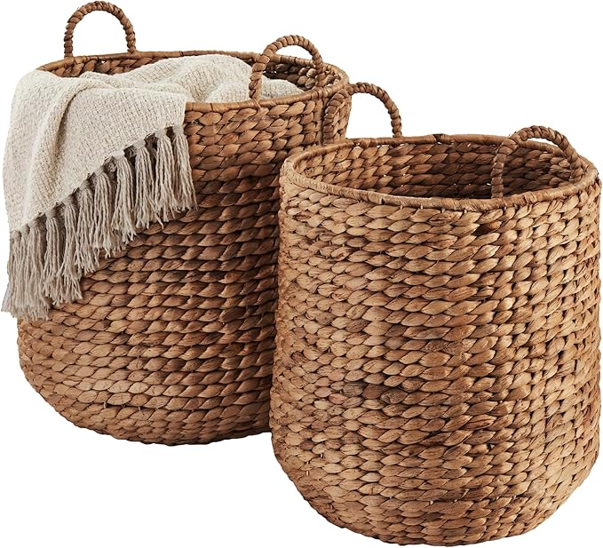Best Choice Products 2-Piece Round Nesting Baskets W/Handles, Handwoven Water Hyacinth, Plant Holder, Laundry Basket, Storage Organizer, Tote Bins for Bedroom, Living Room, & Laundry Room - Chestnut