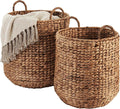 Best Choice Products 2-Piece Round Nesting Baskets W/Handles, Handwoven Water Hyacinth, Plant Holder, Laundry Basket, Storage Organizer, Tote Bins for Bedroom, Living Room, & Laundry Room - Chestnut