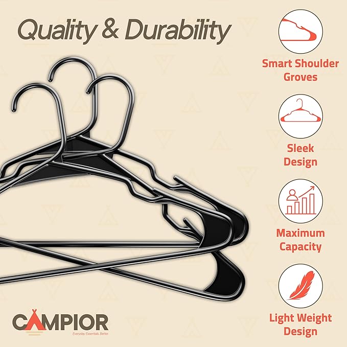 Black Plastic Hangers 5 Pack– Heavy-Duty Plastic Hangers Slim and Space-Saving, Durable and Lightweight PP with Non-Slip Shoulder Notches for Slip Dresses, Suits, Jackets & Camisoles