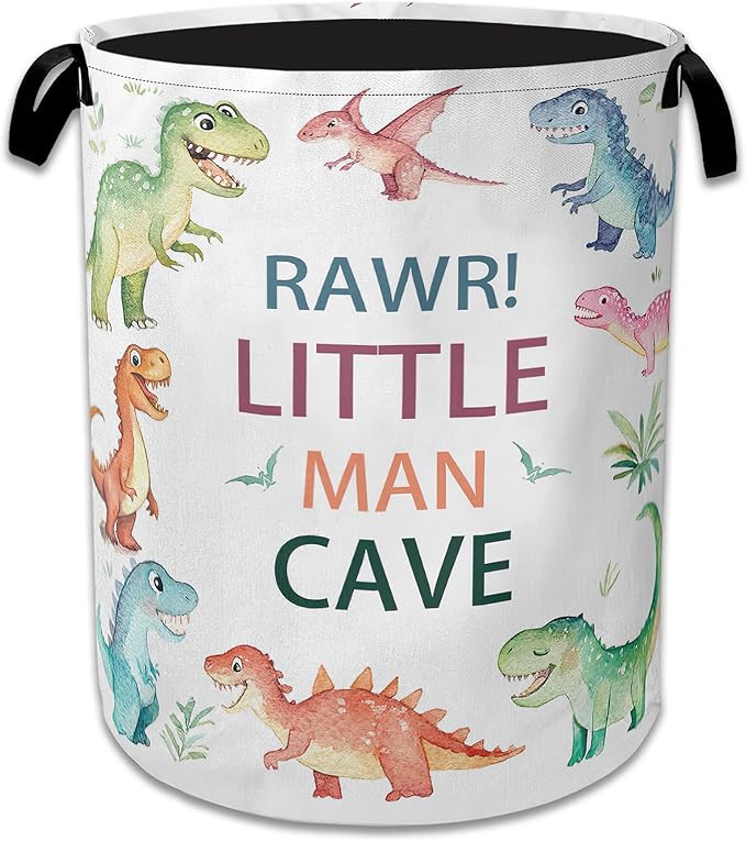 Cartoon Dino Laundry Basket Collapsible Laundry Hamper with Handles, Waterproof Oxford Cloth Storage Bin for Bathroom/Bedroom/Dormitories 16 X 20.8 Inch