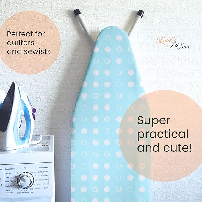 Love Sew Wool Reversible Fitted Ironing Board Cover - 2 in 1 - One Side Wool One Side Cotton (Fits 54" x 18" Standard Ironing Boards) (Aqua Blue)