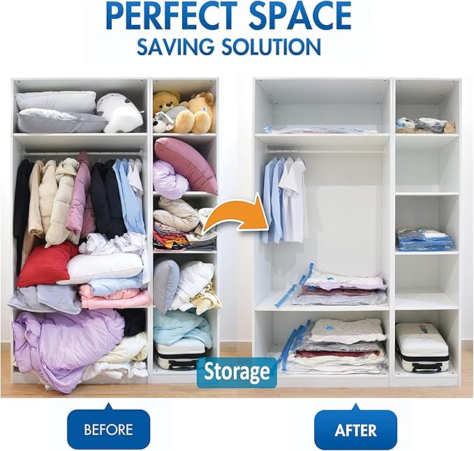 8 Jumbo Vacuum Storage Bags, Space Saver Bags, Vacuum Seal Bags with Hand Pump for Comforters, Blankets, Bedding, Pillows and Clothes