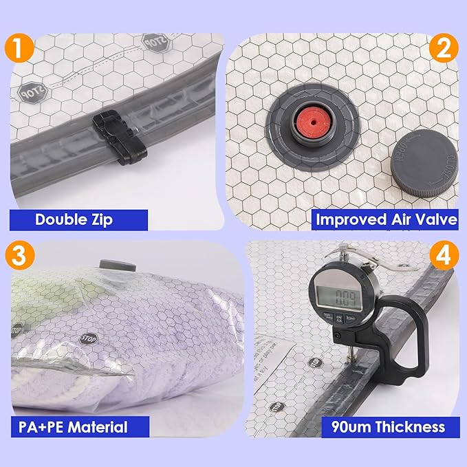12 Pack Travel Vacuum Storage Bags with Rechargeable Wireless & Hand Pump, Portable Space Saver Bags for Travel & Home, Vacuum Compression Packing Seal for Clothes, Blankets, Seasonal Storage