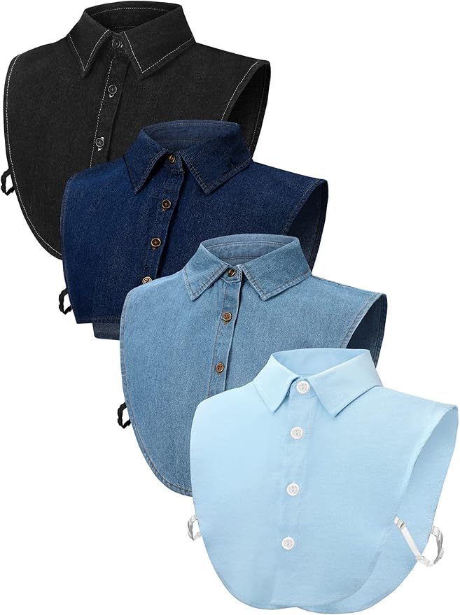 Syhood 4 Pcs Fake Collar Detachable False Dicky Collar Half Shirts Round for Women Outfits Halloween Costume Accessories