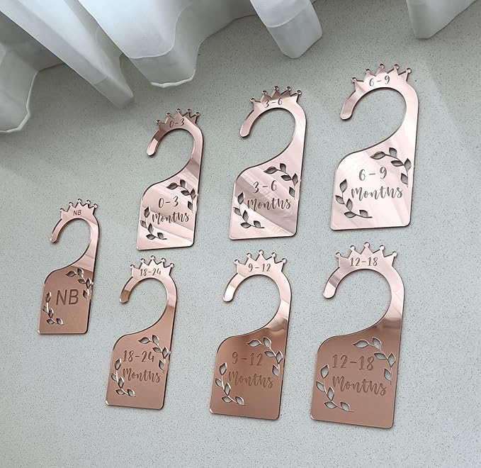 Baby Closet Dividers,Set of 7 Acrylic Mirror Baby Clothes Organizers for Wardrobe Closet Home Nursery from Newborn to 24 Months (Rose Gold Mirror, Model 1)