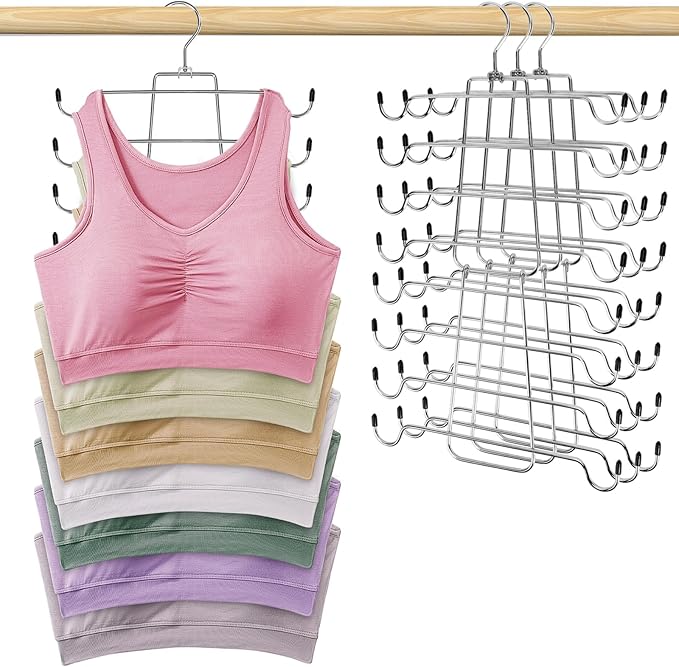 POZEAN Tank Top Hanger 4 Pack, Space Saving Bra Hangers, Non-Slip Closet Organizers and Storage for Camisoles Swimsuits Scarves Ties Strappy Dress