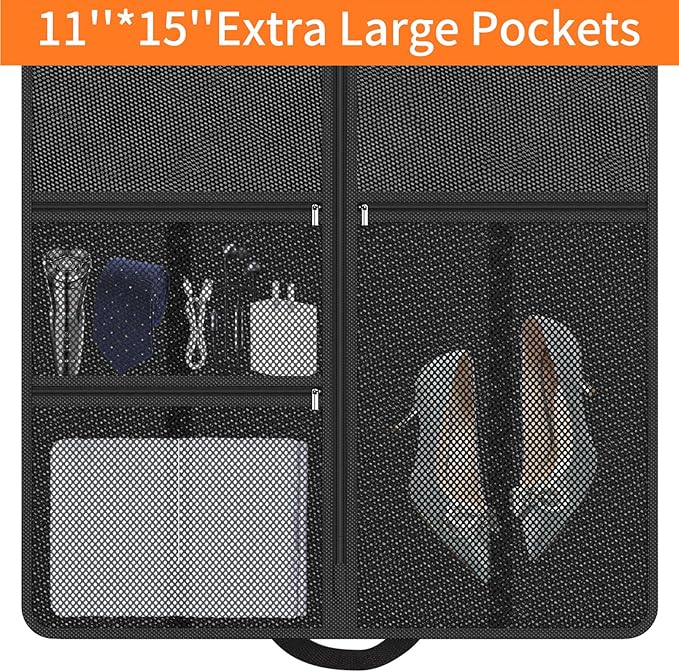Garment Bag Travel Suit Storage: 63 Inch 2 Packs Fabric Breathable Zippered - Clothes Covers Carry Shoe Pockets Lightweight - Women Travel Wardrobe Protector Hanging Up Multiple