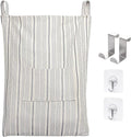 AELS Farmhouse Hanging Laundry Hamper with 2 Hooks, Washable Beige & Stripes Laundry Bag with Zipper & Wide Open Top, Over the Door Organizer for Dirty Clothes, Space Saving Storage