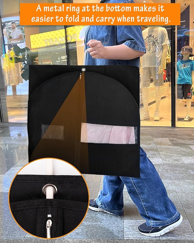 Garment Bags for Hanging Clothes (8 packs,43 inches) Black Suit Bags for Closet Storage and Travel with Clear Window for Sweater Coat Suits Shirt