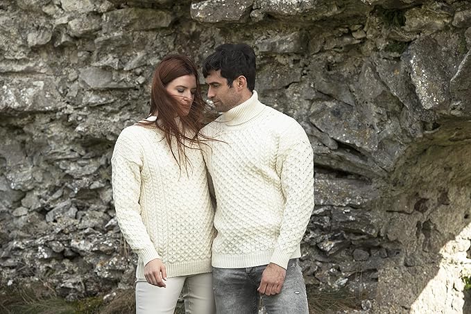 Aran Crafts Unisex Irish Cable Knitted Soft Roll Neck Sweater (100% Merino Wool)