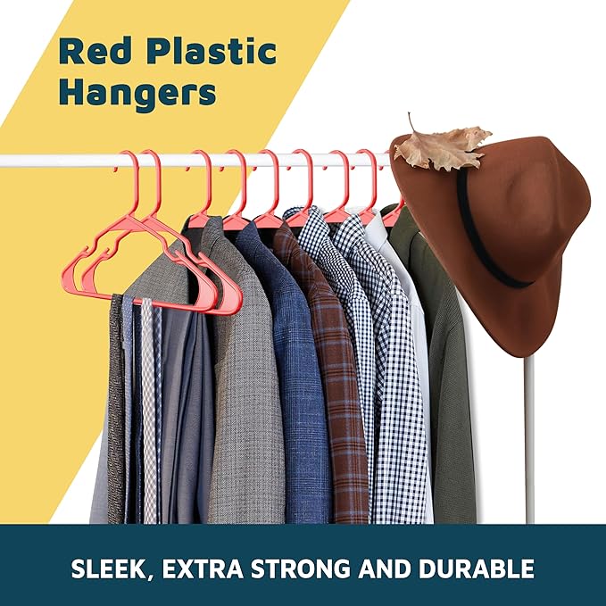 Lifemaster Plastic Clothes Hangers – Heavy Duty Hanger Set, for Organizing Clothes, Dresses, and Coat, Holds Up to 5 lbs, Space-Saving Hangers with Non-Slip Shoulder Grooves, Pack of 120, Red