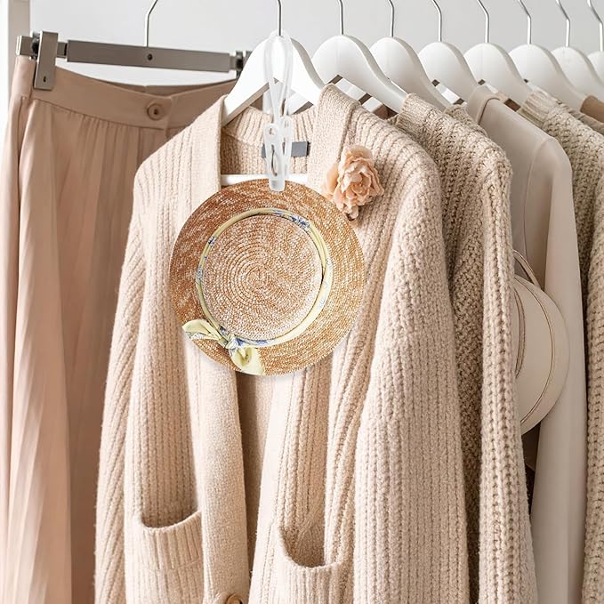 120 Pack Multi-Purpose Laundry Hooks Hanging Clips Bulk with Plastic Rope Hanger Clips for Baby Clothes Closet Organizer for Pants Hat Sock Boot Bra Towel Bathroom Wardrobe Kitchen White