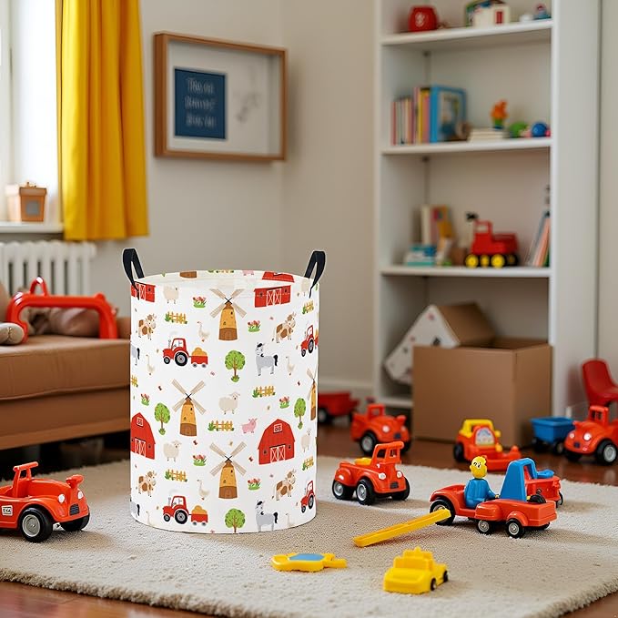 Baby Laundry Basket Baby Nursery Hamper Kids Laundry Basket Toy Storage Bin for Boys Room Decor Gift Baskets for Bedroom Bathroom(Farm)