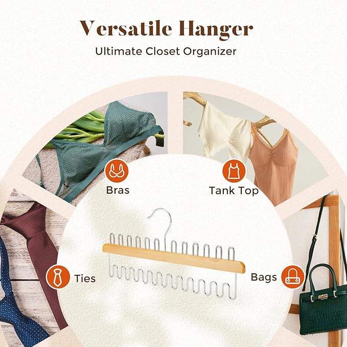 HOUSE DAY Closet Organizers and Storage, Tank Top Hangers, Rotatable Bra Organzier for Closet, Max 24 Storage Capacity Sport Bra Holder, Wood Space Saving Hanger 1 Pack - Dorm Room Essentials