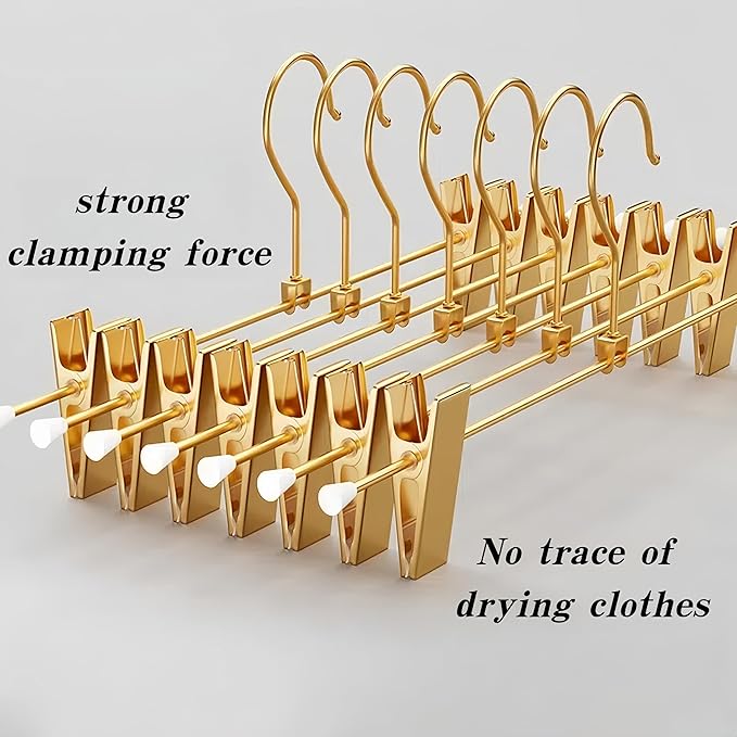 Gold Pants Hangers with 2-Adjustable Clip,Skirt Hangers Metal Clip Hanger for Clothes Shorts Trouser