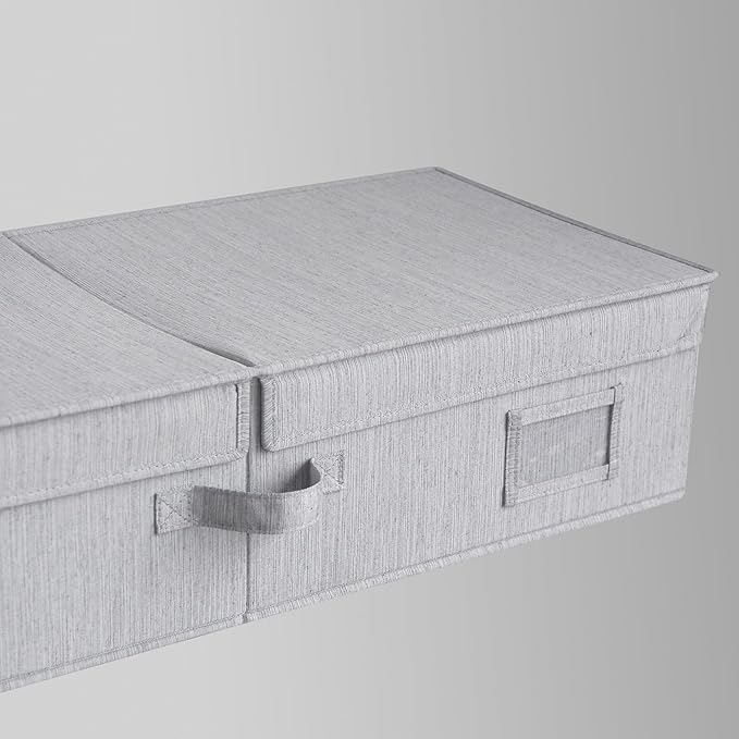 30" x 12" x 6.5" Large Under Bed Organizer with Double Folding Lid, Foldable Low Profile Stackable Drawer Organizer Bins Box for Blanket Shoe Bedroom, Grey