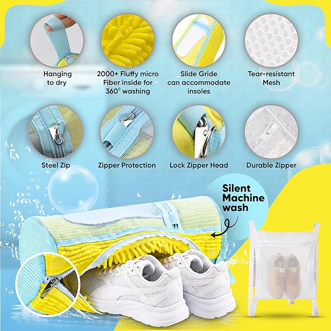 4-Piece Shoe Washing Machine Bag & Dryer Bag for Shoes 2x Each - 360° Thick Protection, Highly Durable Mesh Sneaker Washer w/Zipper Lock – Deep Cleaning Sneaker Laundry Bag for Spotless Shoes
