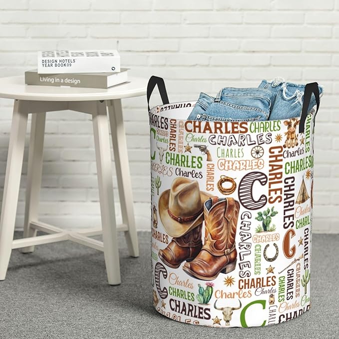 Personalized Cowboy Laundry Basket For Baby Kids Boys Girls Adult Custom Hamper Basket With Name For Bathroom Bedrooms Collapsible Baby, Dirty Clothes Hamper With Handles