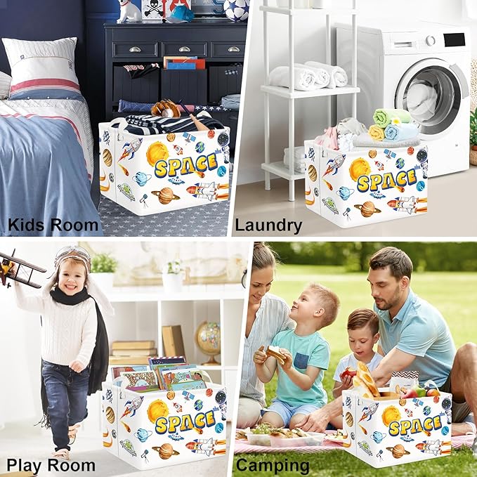 Clastyle Cosmic Space Planet Laundry Basket Star Kids Clothes Book Storage Basket Gift Toy Box for Bedroom Decor,Rocket,40x30x30 cm