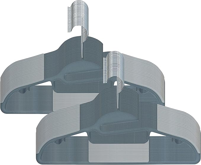 Simplify 40 Pack Ultimate Hanger | S-Shape Collar Saver | Ultra-Thin | Non-Slip | Accessory Bar | Belts | Scarves | Ties | Tank Top | Closet Organization | Dark Grey