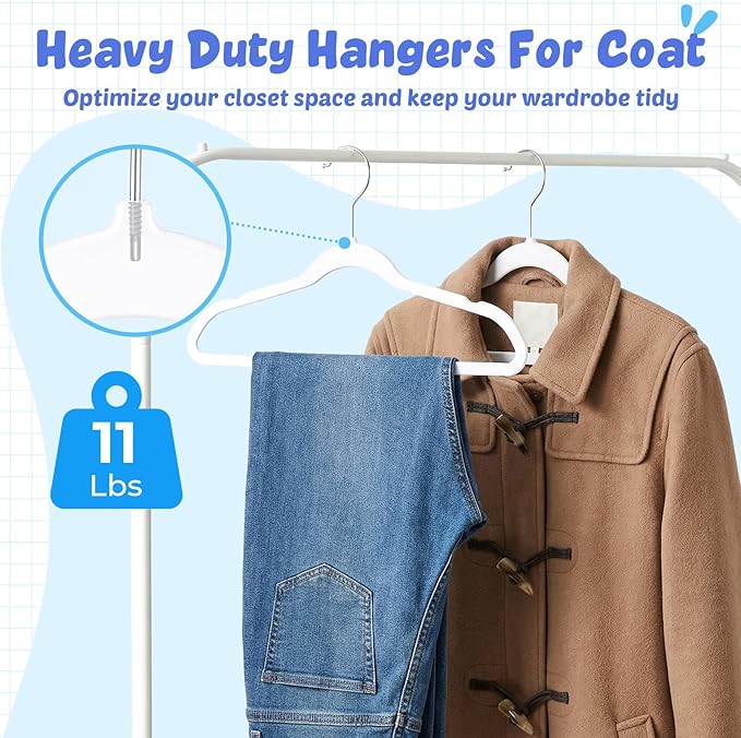 HOUSE DAY 13.5 Inch Kids Hangers 50 Pack - Premium ABS Plastic Clothes Hangers for Kids, Children, Preteens - Space Saving Thin Profile, Strong & Durable Hangers with 360° Swivel Hook - White