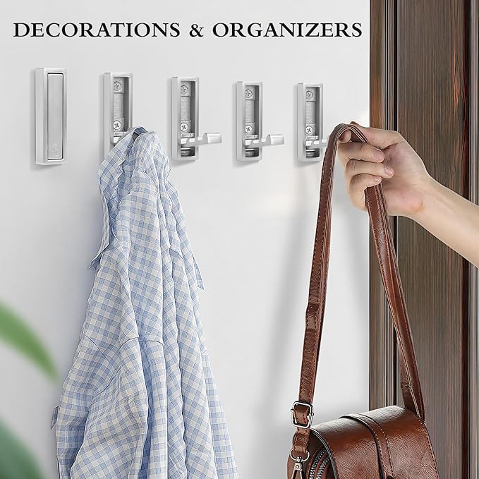5PCS Heavy Duty Folding Coat Hooks - Zinc Alloy Wall Hooks for Coats, Scarves & Bags - Rustproof, Space-Saving Design for Bathroom, Entryway & Closet - Easy Install with Screws (Silver)