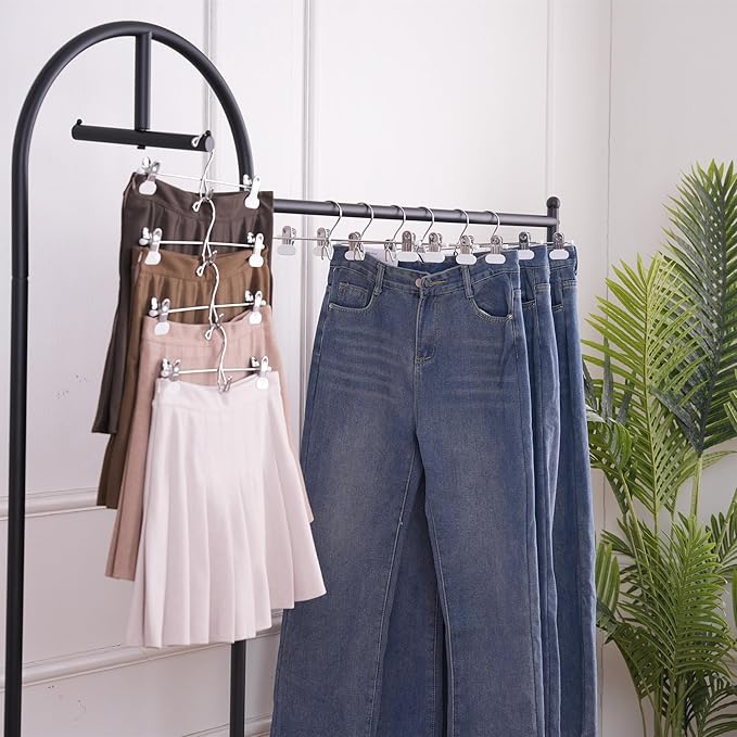 13 Inch White Heavy Duty Add-on Stackable Metal Hanger for Trousers Pants Skirt with Extra Strong Clips Pack of 20