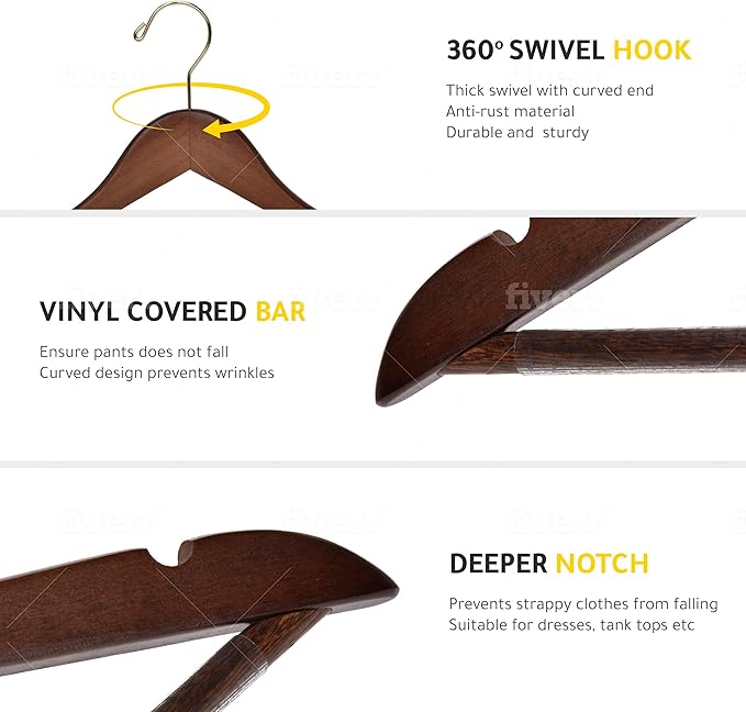 Quality Wooden Hangers - Slightly Curved Hanger 80 Pack Sets - Solid Wood Coat Hangers with Stylish Chrome Hooks - Heavy-Duty Clothes, Jacket, Shirt, Pants, Suit Hangers (Walnut - Gold Hook, 80)