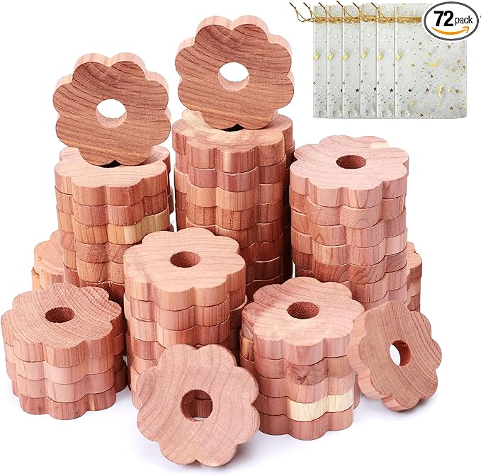 Homode Cedar Chips for Closets and Drawers, 72 Pcs Cedar Rings for Clothes Storage, Cedar Blocks for Fresh Scent Closet Freshener