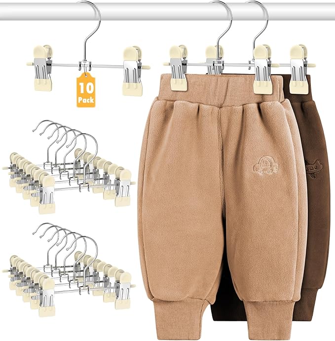 DOIOWN 10 Pack Baby Pants Hangers with Clips, Toddler Non-Slip Space Saving Hangers for Pants, Skirts, Clothes - Baby Essentials Closet Organizer
