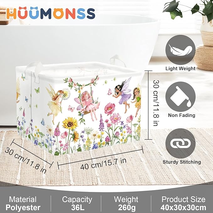 Fantasy Princess Laundry Hamper Colorful Large Storage Basket Collapsible Parents Organizer Kids Toy Clothes Bins for Bedroom, Bathroom, Fairy, 36L