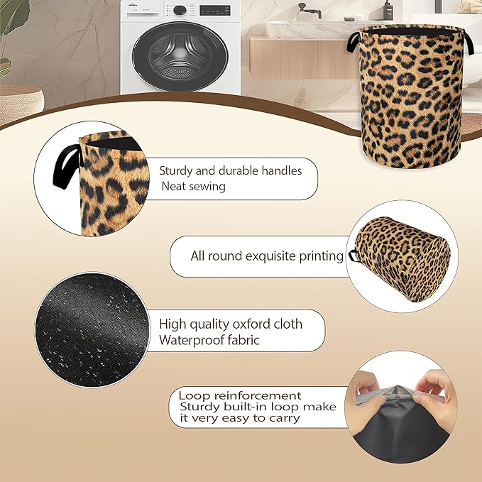Laundry Hamper,Classic Leopard Laundry Basket,Wildlife Fur Print Portable Collapsible Laundry Room Organization Storage for Dorm Room,Nursery,Bathroom,Bedroom,16x20 Inch