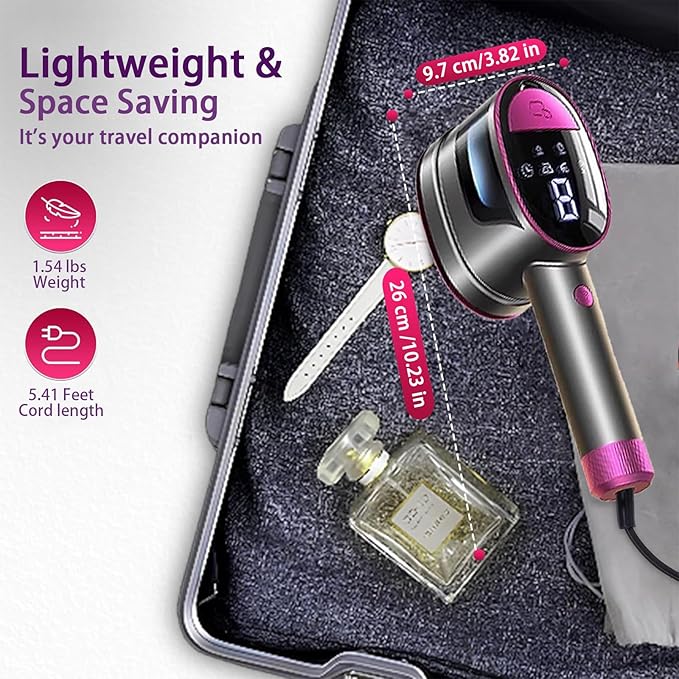 Travel Clothing Steamer, 1200W Handheld Portable Clothing Wrinkle Remover, 3+1 Steam Adjustable Intelligent Home Iron, 20S Preheating, 7 Hole Steam Outlet, Essential for Home, Travel & Dorm (Purple)