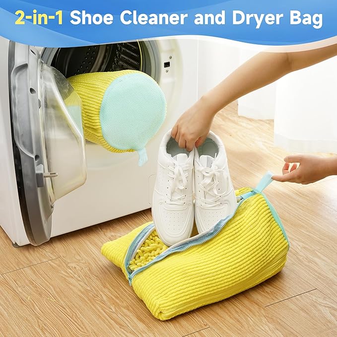 ShoeShaped Shoe Washing Machine Bag for Washer and Dryer, 2 Pack, Reusable Laundry Shoe Bag, Shoe Cleaning Bags for Sneakers, Tennis and Various Shoes Types With Self-locking Zipper